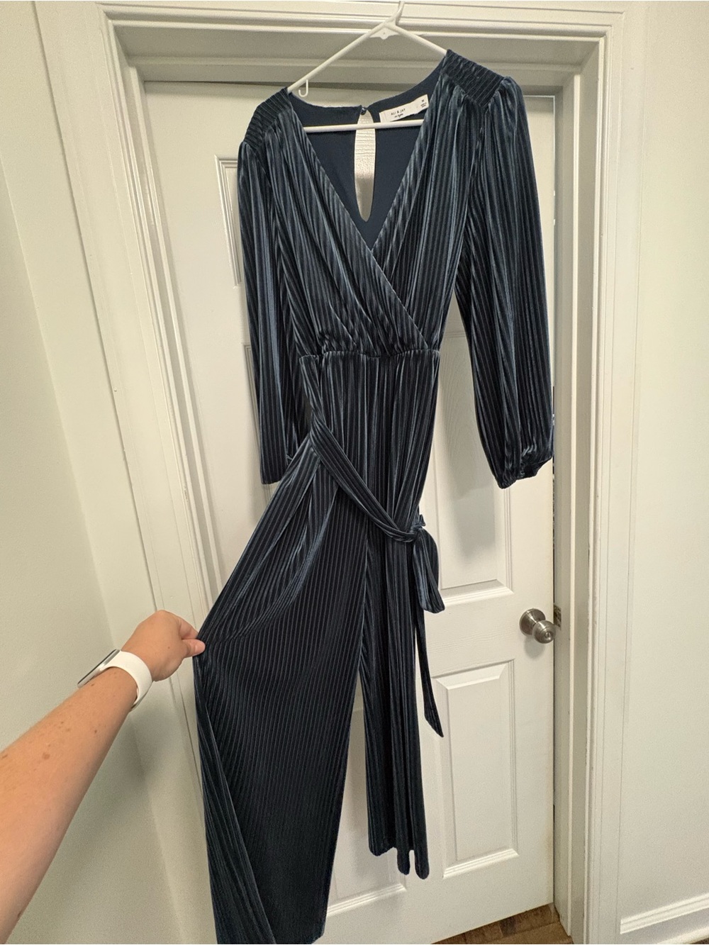 ALI & JAY Teal Velvet Wrap Jumpsuit